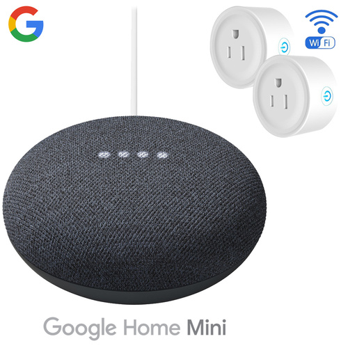 Google Nest Home Mini 2nd Gen Speaker (Charcoal) with Deco Gear 2-Pack Wi-Fi Smart Plug