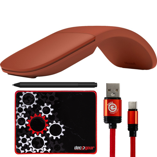 Microsoft Surface Arc Mouse Poppy Red: Snap On and Off CZV-00075 +Surface Pen +Deco Bundle