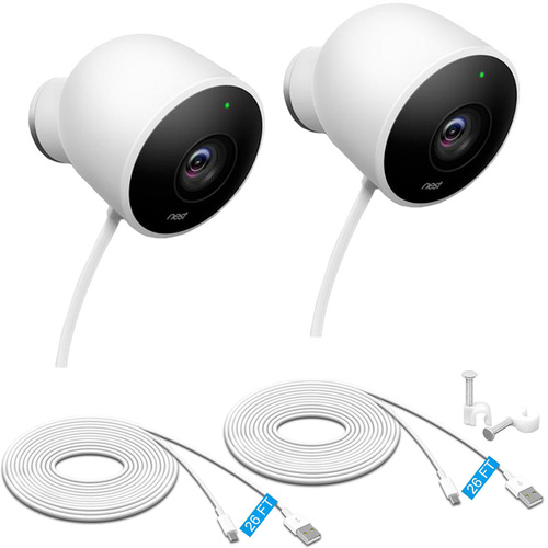Google Nest Wired Outdoor Security Camera (2pk) + Deco Gear 26FT Power Extension Cable (2pk)