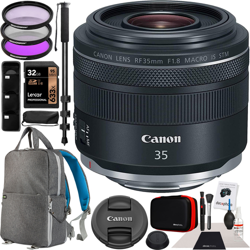 Canon RF 35mm F1.8 IS Macro STM Lens for EOS R Mount Mirrorless Camera Backpack Bundle