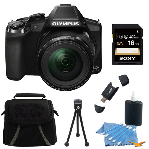 Olympus Stylus SP-100 16MP Digital Camera Black 16GB Bundle