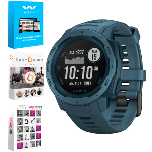 Garmin Instinct Rugged Outdoor Watch with GPS Lakeside Blue + Fitness & Wellness Suite