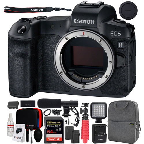 Canon EOS R Full-Frame Mirrorless Camera Body Backpack Cleaning Kit Mic Bundle