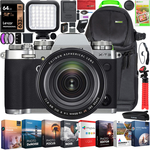 Fujifilm X-T3 Mirrorless Digital Camera Body + XF 16-80mm OIS Lens Kit Silver XT3 Bundle