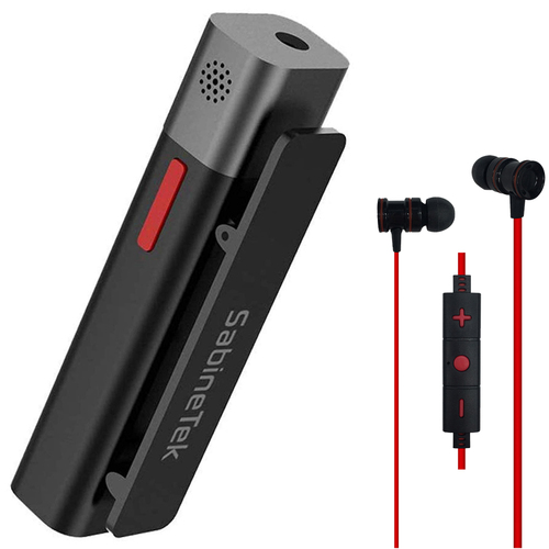 Sabinetek SmartMike+ Black w/ SMike+ App Bluetooth Lavalier Microphone + In-Ear Earbud 