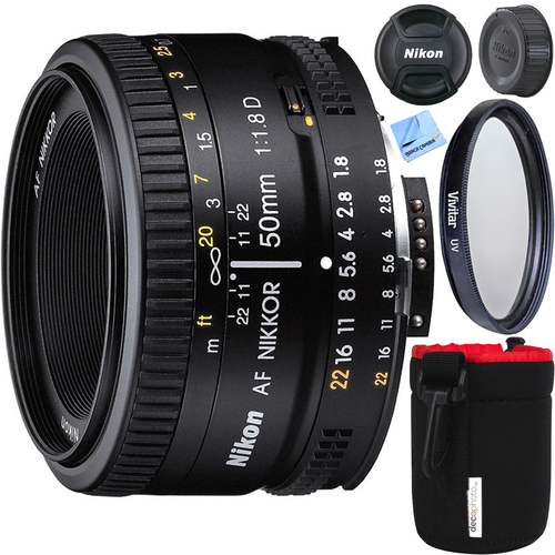 Nikon AF FX NIKKOR 50mm F1.8D Lens Kit for F-mount DSLR Camera w/ Filter + Case Bundle