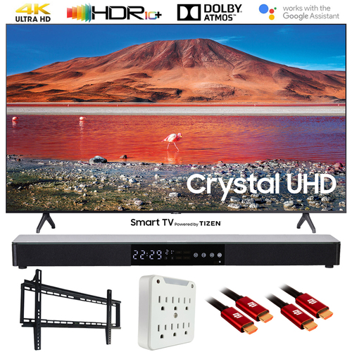 Samsung UN43TU7000 43` 4K Ultra HD Smart LED TV (2020) with Deco Gear Soundbar Bundle