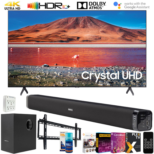 Samsung 43` 4K UHD Smart LED TV (2020 Model) w/ Deco Gear 60W Soundbar Bundle