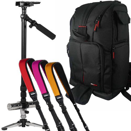 Deco Gear Camera Sling Backpack with Vivitar Camera Stabilizer and 3-Pack Neck Straps