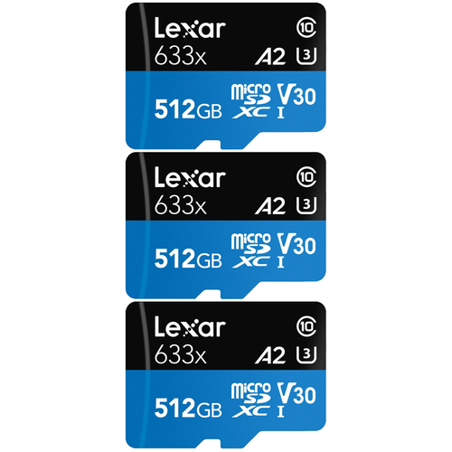 Lexar High-Performance 633x microSDHC/microSDXC UHS-I 512GB Memory Card 3 Pack