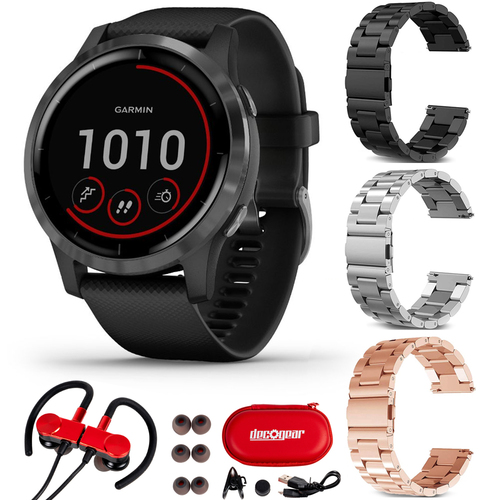 Garmin Vivoactive 4 GPS Smartwatch w/ Fitness & Music Apps BK/SS + 3 Bands + Headphones