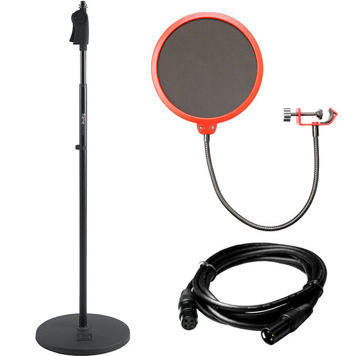 Gator Frameworks Microphone Stand with 12` Weighted Base with Deco Gear Audio Bundle