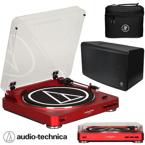 Audio-Technica AT-LP60 Bluetooth Turntable (Red) with Mackie FreePlay HOME Bluetooth Speaker 