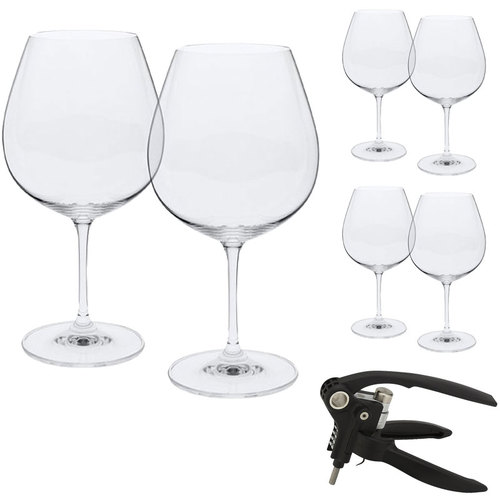 Riedel Vinum Burgundy Wine Glasses - Set of 6 with Deluxe Lever Corkscrew Bundle