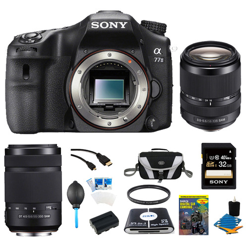 Sony a77II 24.3MP HD 1080p DSLR Camera, 55-300mm & 18-135mm Lens Bundle