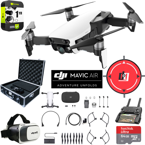 DJI Mavic Air Arctic White Drone Deluxe Fly Bundle Case VR Set & Warranty Extension