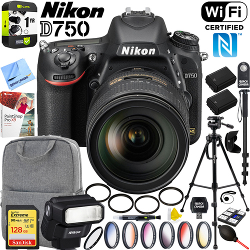 Nikon D750 DSLR Camera 24-120mm VR Lens & SB-300 Speedlight Flash 128GB Pro Bundle
