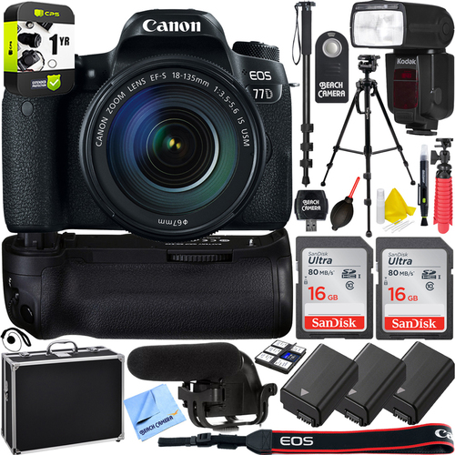 Canon EOS 77D DSLR Camera w/ EF-S 18-135mm Lens Triple Battery Recording Bundle