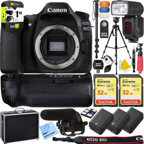 Canon EOS 80D 24.2 MP DSLR Camera Pro Memory Triple Battery Recording Bundle