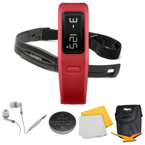 Garmin Vivofit Fitness Band with Heart Rate Monitor (Red) (010-01225-38) Deluxe Bundle
