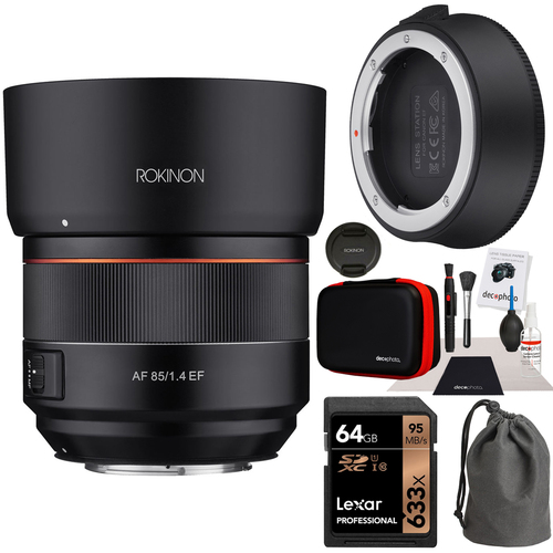 Rokinon 85mm f/1.4 Auto Focus Lens for Canon EF Mount +Lens Station Bundle