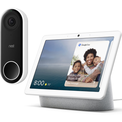 Google Nest Hello Smart WiFi Video Doorbell NC5100US + Hub Max w/ Google Assistant Chalk