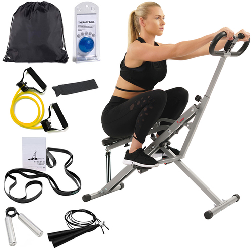 Sunny Health and Fitness Upright Squat Assist Row-N-Ride Trainer w/ Deco Gear Home Gym 7pc Fitness Kit