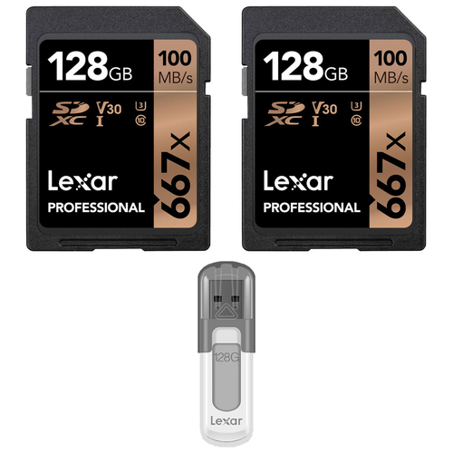 Lexar 2-Pack Professional 667x SDHC/SDXC 128GB Memory Card w/ 128GB USB