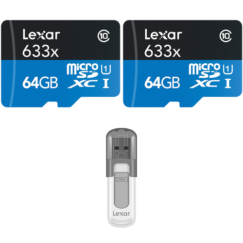 Lexar 2-Pack High-Performance 633x microSDHC/SDXC UHS-I 64GB Memory Card w/ 128GB USB