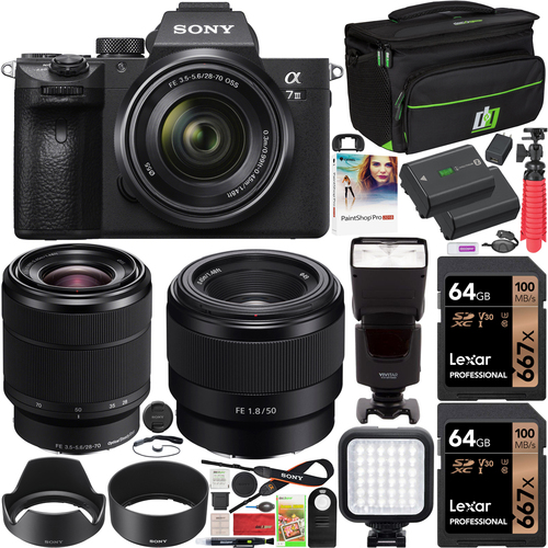 Sony a7 III Mirrorless 4K Camera + 2 Lens Kit 28-70mm + 50mm + Case 2x Battery Bundle