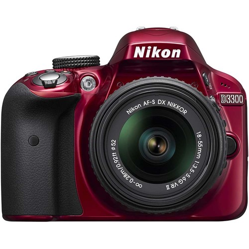 Nikon D3300 DSLR 24.2 MP HD 1080p Camera with 18-55mm Lens (Red) - (Renewed)
