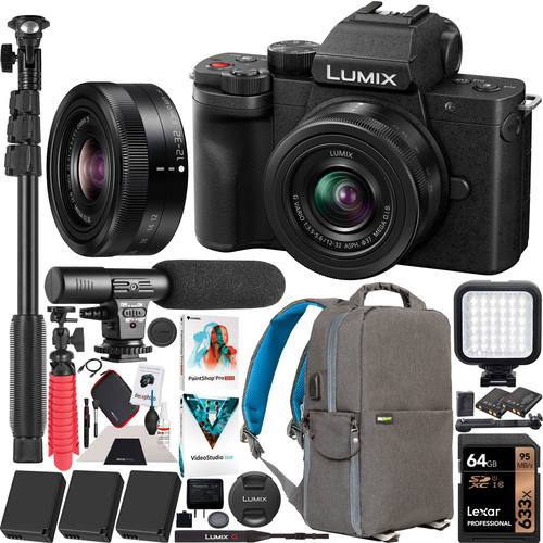 Panasonic DC-G100KK LUMIX G100 Mirrorless 4K Vlogging Camera 12-32mm Lens 3 Battery Bundle
