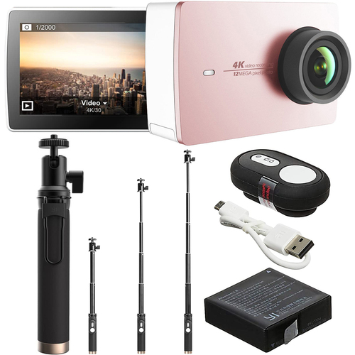 YI 4K Action Camera with Selfie Stick + Bluetooth Remote Kit - Rose Gold 98010