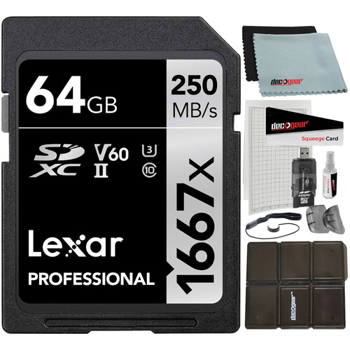 Lexar Professional SDHC / SDXC 1667x UHS-II 64GB Memory Card + Accessory Bundle