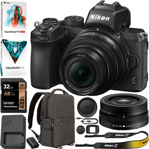 Nikon Z50 DX Mirrorless Camera Body NIKKOR Z DX 16-50mm VR Lens (Renewed) +32GB Bundle