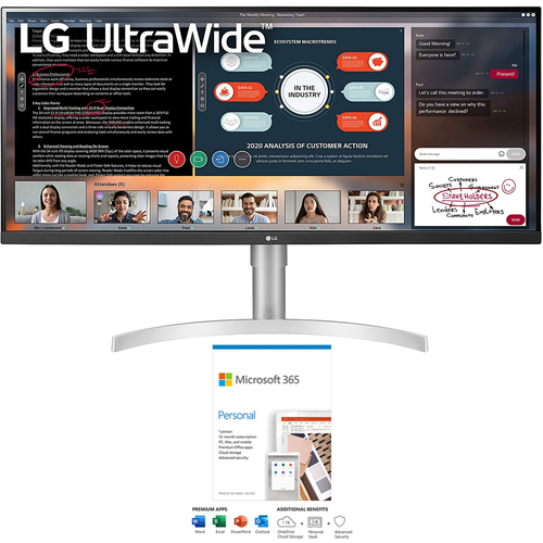 LG 34` WFHD 2560x1080 21:9 IPS HDR Monitor with AMD FreeSync + Microsoft 365