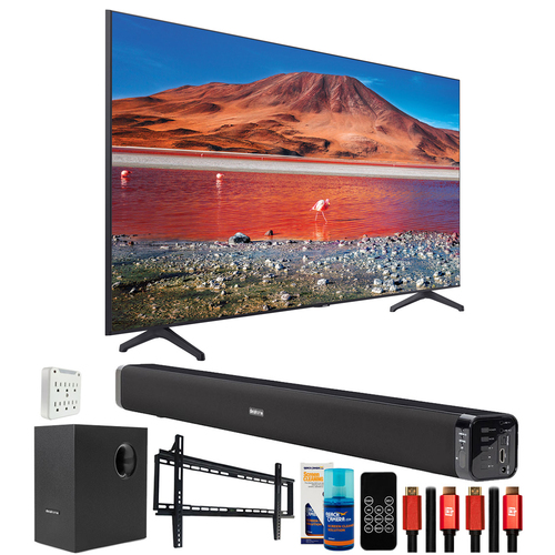 Samsung UN50TU7000 50` 4K Ultra HD LED TV (2020) with Deco Gear Home Theater Bundle