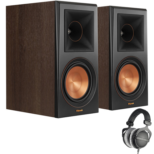 Klipsch Premier 6.5` 2-Way Bookshelf Speaker Pair Walnut with Studio Headphones