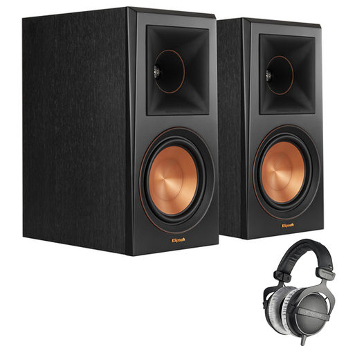 Klipsch Premier 6.5` 2-Way Bookshelf Speaker Pair Ebony with Studio Headphones