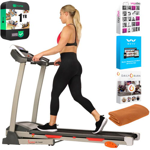 Sunny Health and Fitness Folding Treadmill w/Digital Monitor, Shock Absorption & Incline +Warranty Bundle