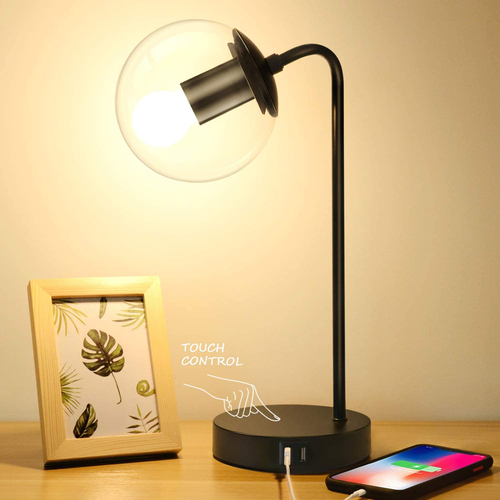 Vintage Table Lamp with 2 USB Charging Ports & 3-Way Dimmable Control
