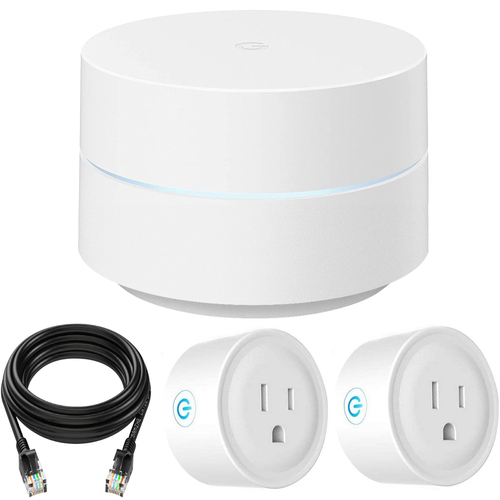 Google Wifi Mesh Network Router Point GA02430-US Bundle + Smart Plugs Cable Kit