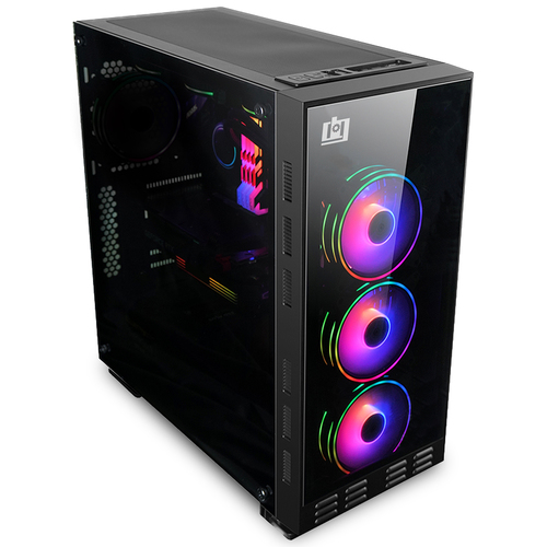 Mid-Tower PC Case with 3 Sided Tempered Glass, 3 RGB Cooling Fans and Controller