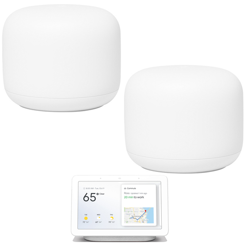Google Nest Wi-Fi Router (2-pack) and Google Hub with Google Assistance (White)