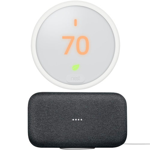 Google Nest E T4000ES Programmable Smart Thermostat with Google Home Max (Charcoal)