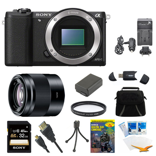 Sony a5100 Mirrorless Camera 32GB 50mm f/1.8 Mid-Range Prime Lens Black Bundle
