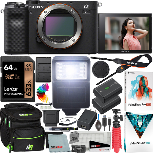 Sony a7C Mirrorless Full Frame Camera Body ILCE7C/B Black 64GB Accessory Kit Bundle