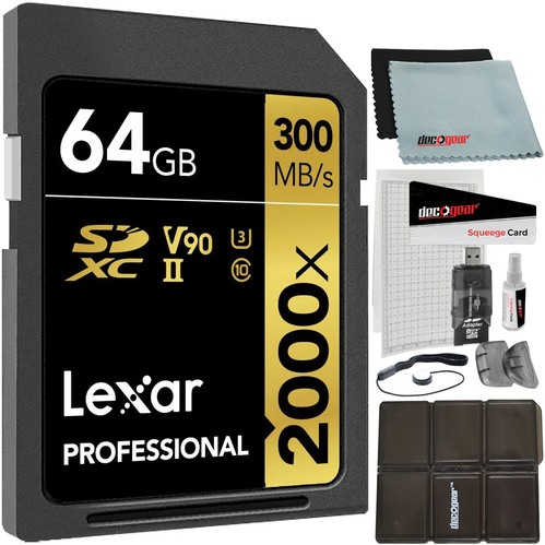 Lexar Professional 2000x 64GB SDXC UHS-II Memory Card Up to 300MB/s Read Bundle