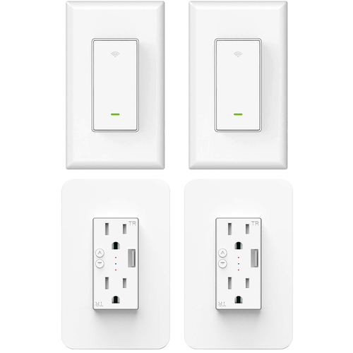 Deco Essentials 2x WiFi Smart Light Switch w/ 2x Smart Wall Outlet Plug