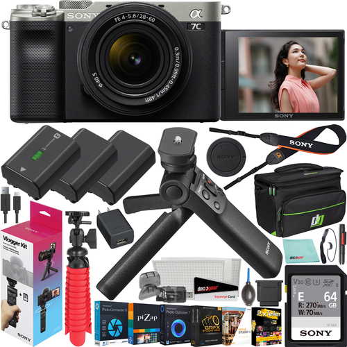 Sony a7C Mirrorless Full Frame Camera Body + 28-60mm Lens Kit Vlogger Bundle Silver